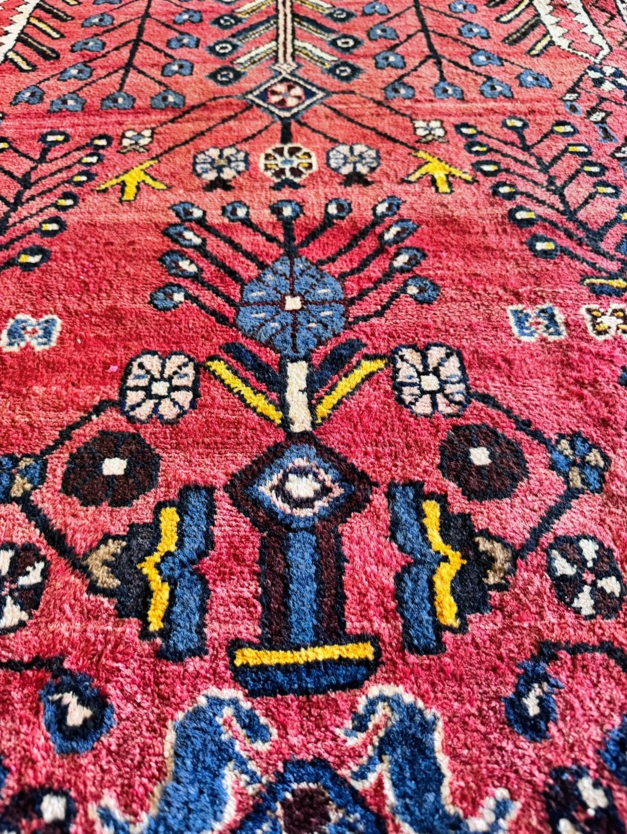 Vintage Anatolian poppy rug 3’7 x 10’6