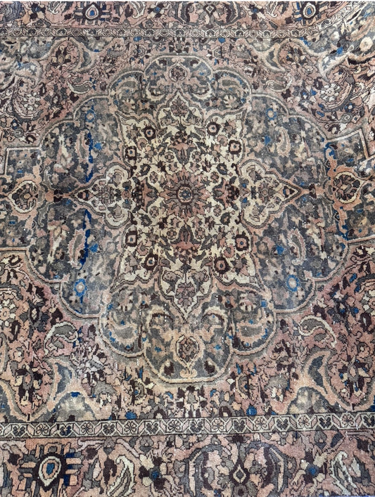 Vintage Anatolian navy and tan rug 6’5 x 9’10