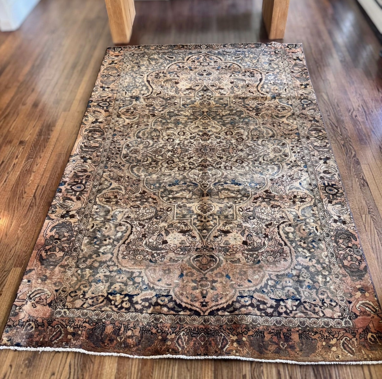 Vintage Anatolian navy and tan rug 6’5 x 9’10