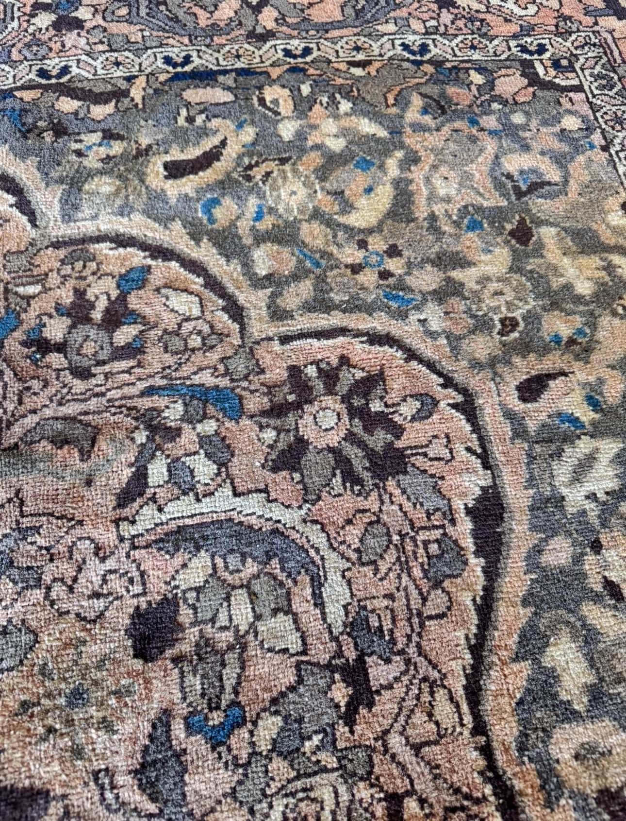 Vintage Anatolian navy and tan rug 6’5 x 9’10