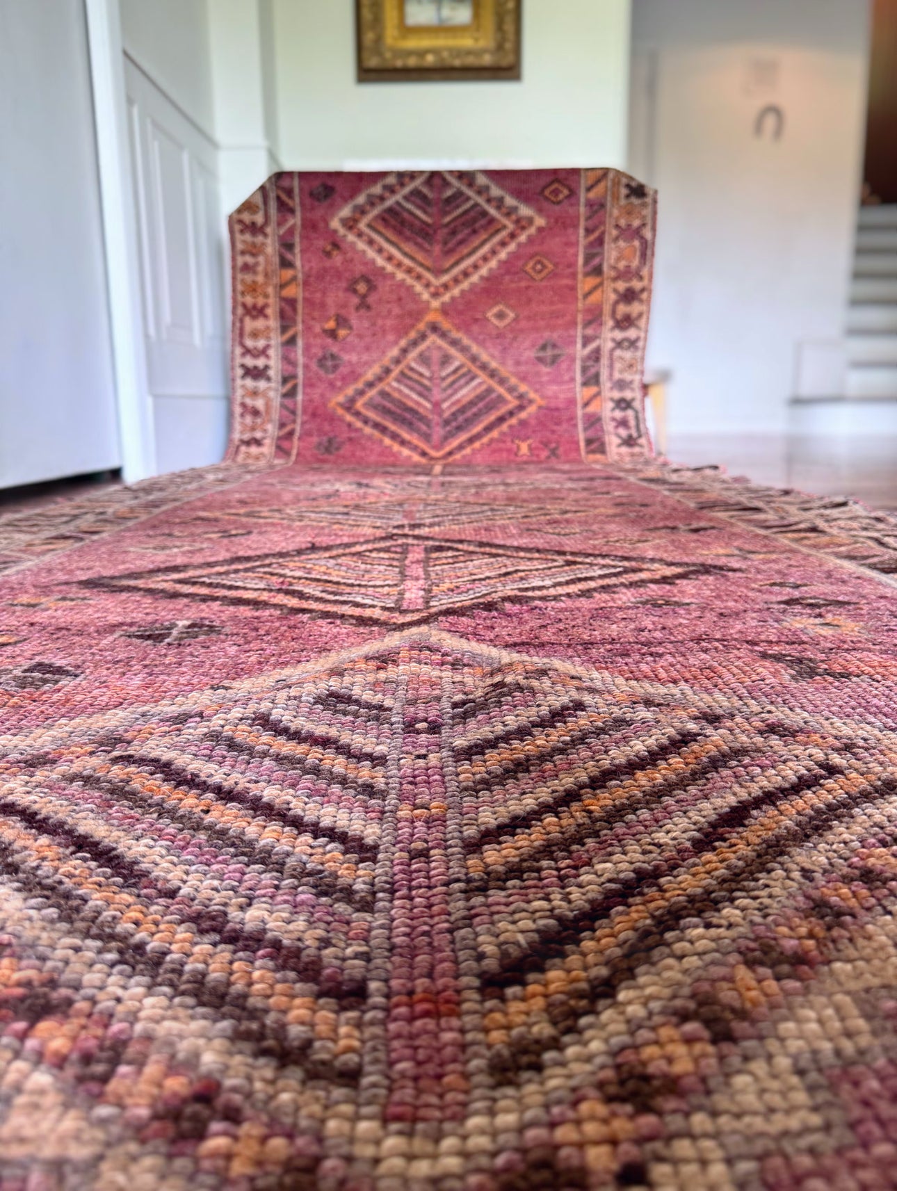 Vintage hand knotted veggie dyed Herki runner 4’6” x 12’10”