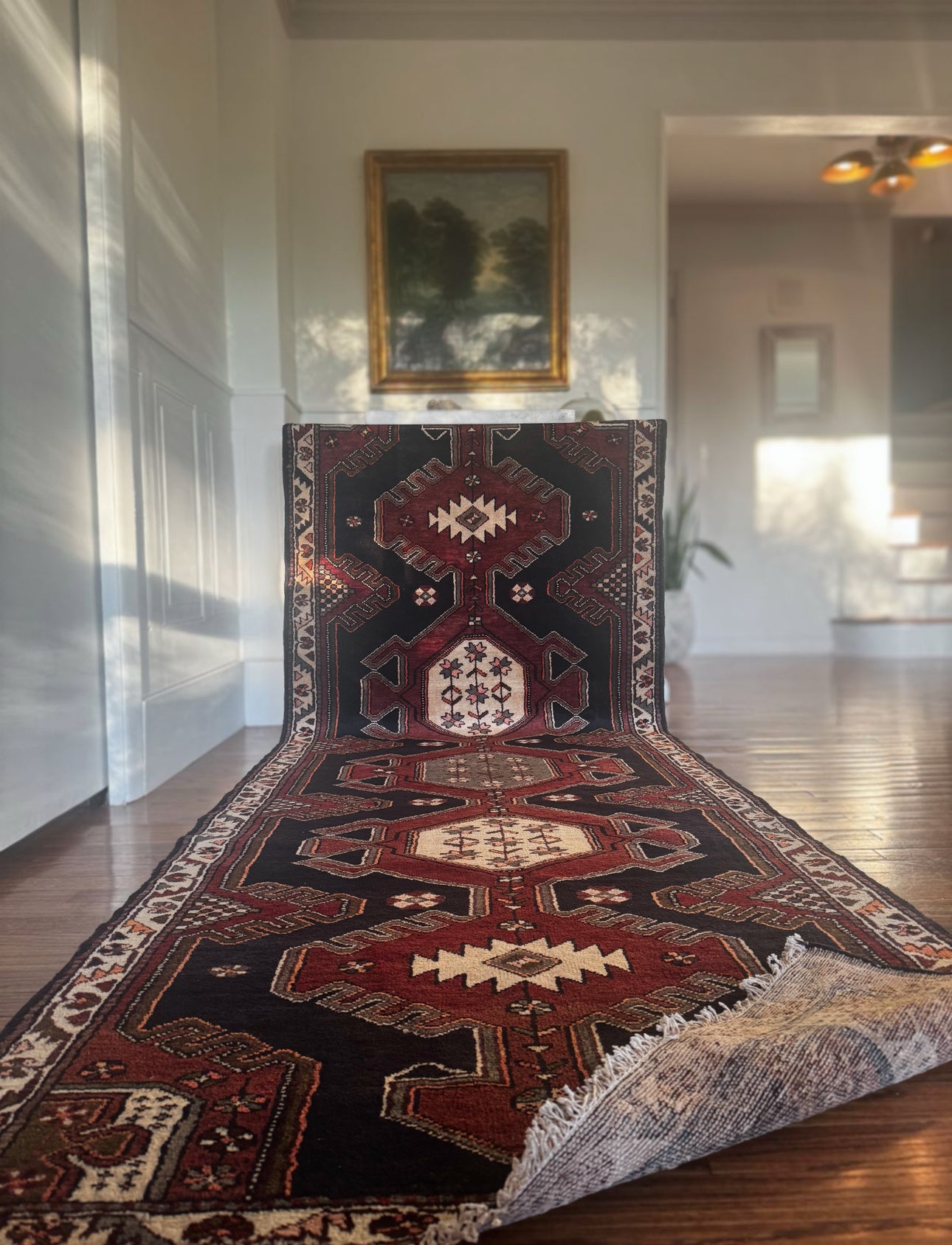 Vintage Noir Medallion Runner — 3’8″ × 10’5″