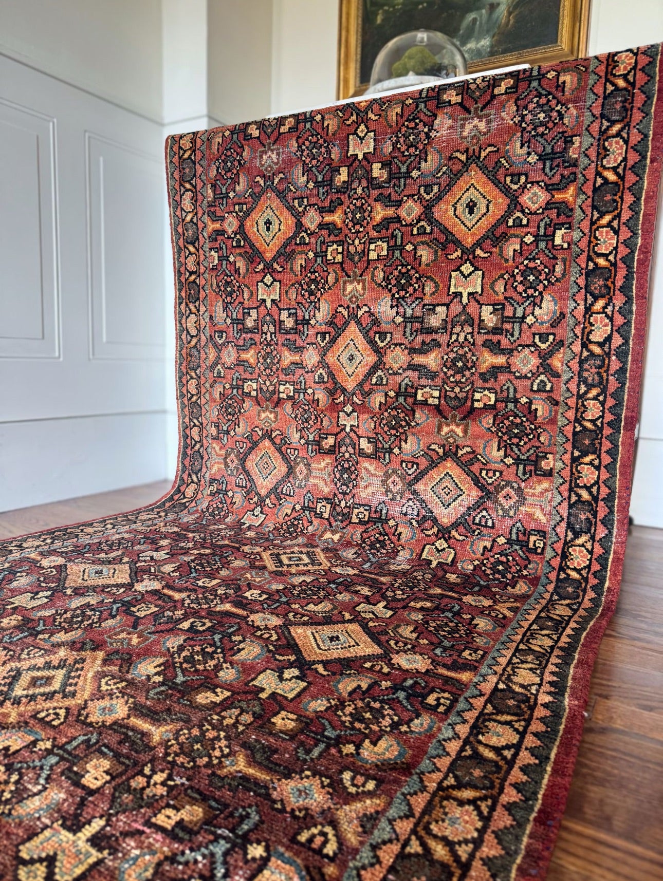Antique Malayer Tobacco Ember runner 3’6” × 10’1” — Circa 1915–1930