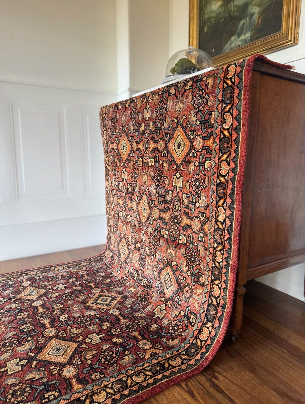 Antique Malayer Tobacco Ember runner 3’6” × 10’1” — Circa 1915–1930