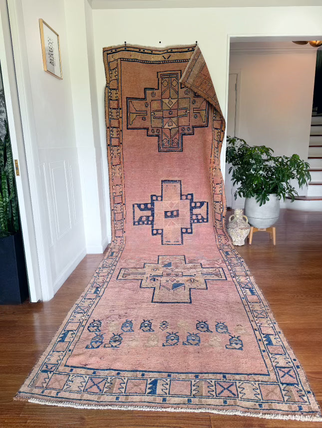 Vintage wool Anatolian Rug 4.3x13 Ft