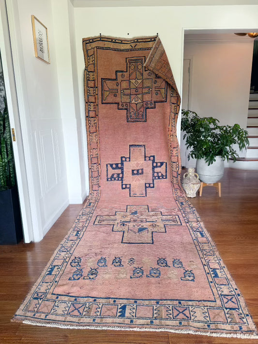 Vintage wool Anatolian Rug 4.3x13 Ft