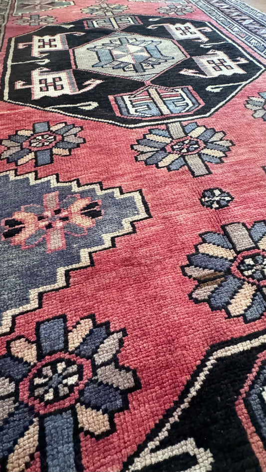 Vintage hand made vegetable dyed Turkish runner 3’ 9 X 12’