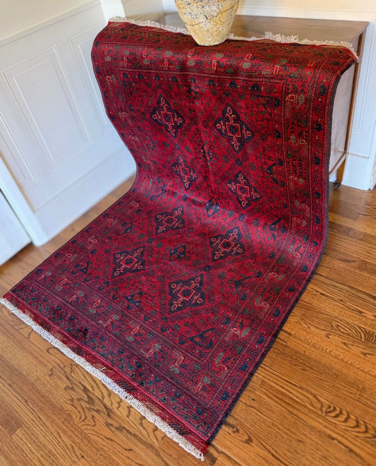Vintage Claret Quatrefoil Rug 4’2” × 6’9” Circa 1965-1980