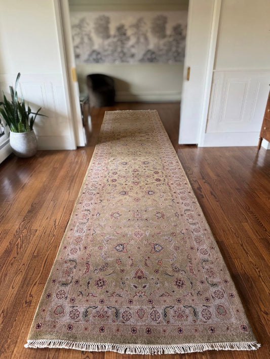 Vintage Sage Botanical Runner 4′ × 17′5″ Circa 1980-1990