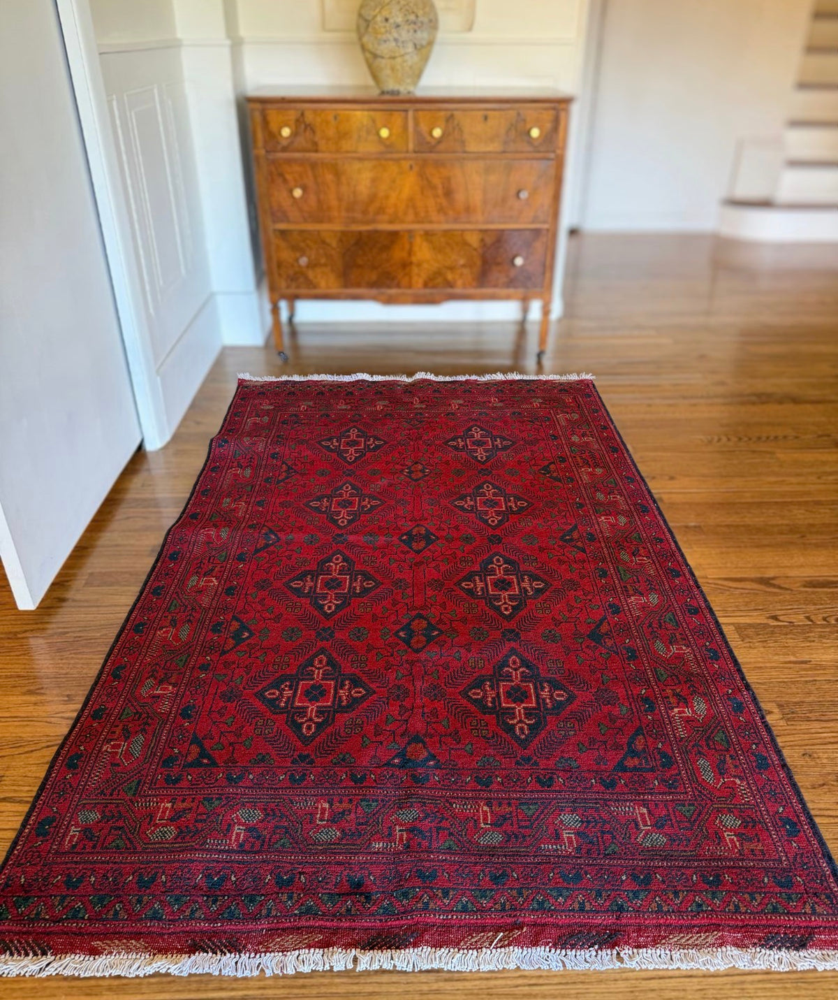 Vintage Claret Quatrefoil Rug 4’2” × 6’9” Circa 1965-1980