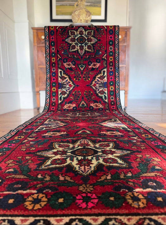 Vintage Raspberry Rosette Runner — 2’7” × 8’4”