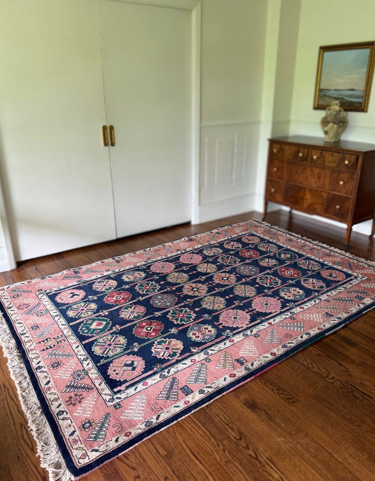Vintage Indigo Parterre Rug 6’ x 9’ Circa 1960s–1970s