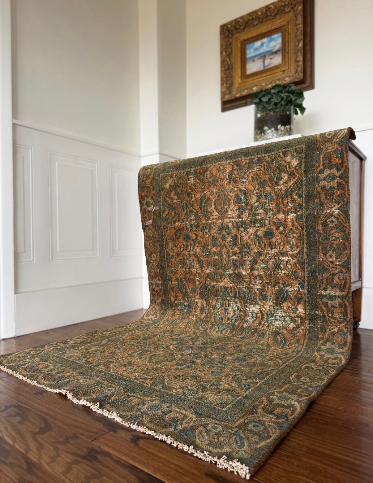 Vintage  Moss & Teal Oushak circa 1920-1940 3’9 x 6’