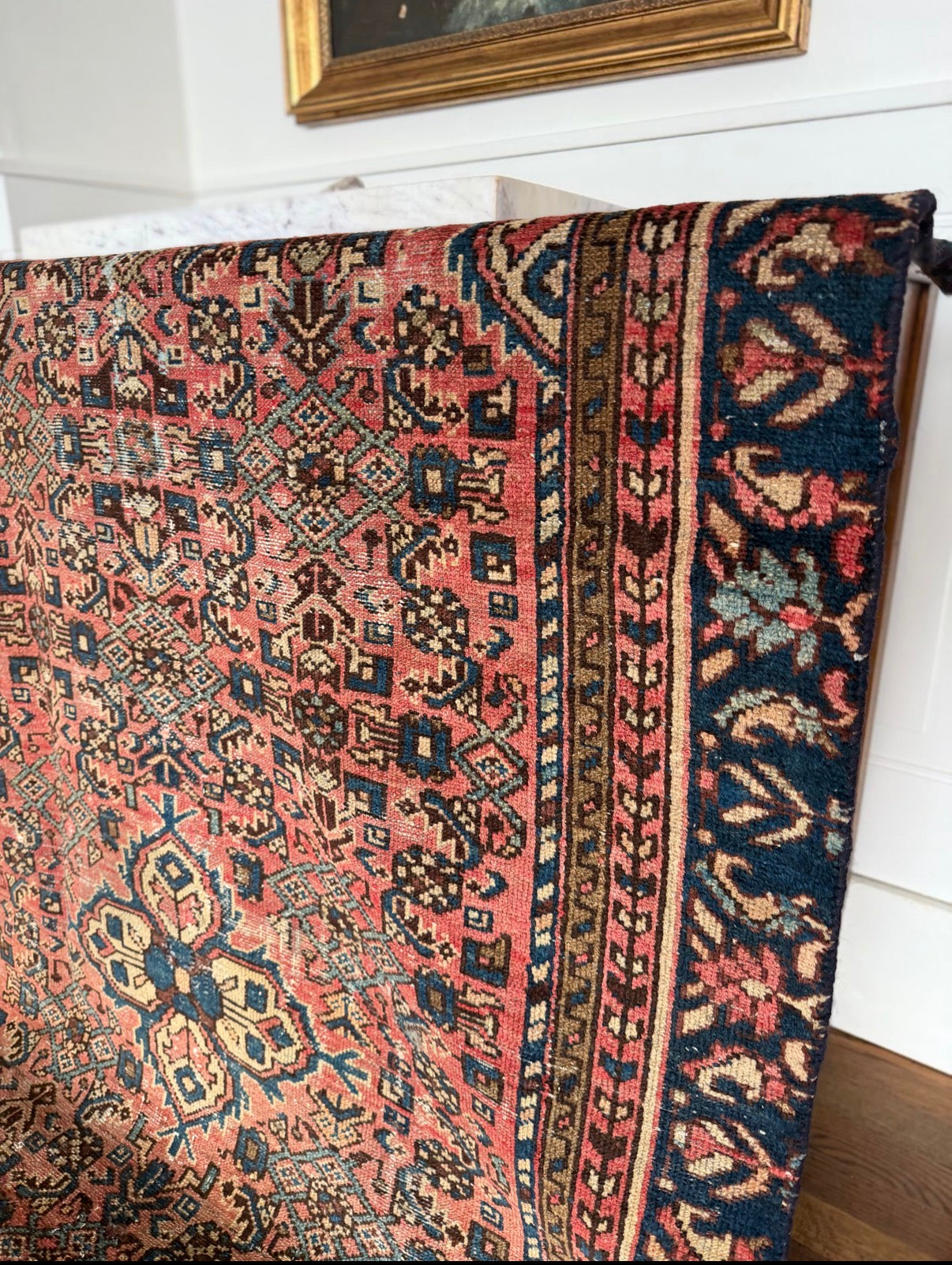 Vintage Sun-Washed Terracotta & Navy Rug 3’9 x 6’2 circa 1950-1970
