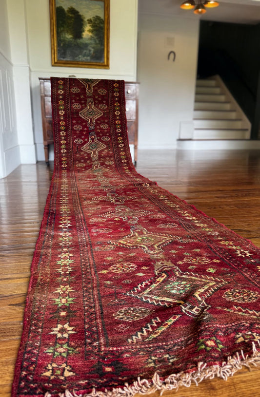 Ruby Star-Chain Herki Runner — 2’8” x 12’3” circa 1935-1955