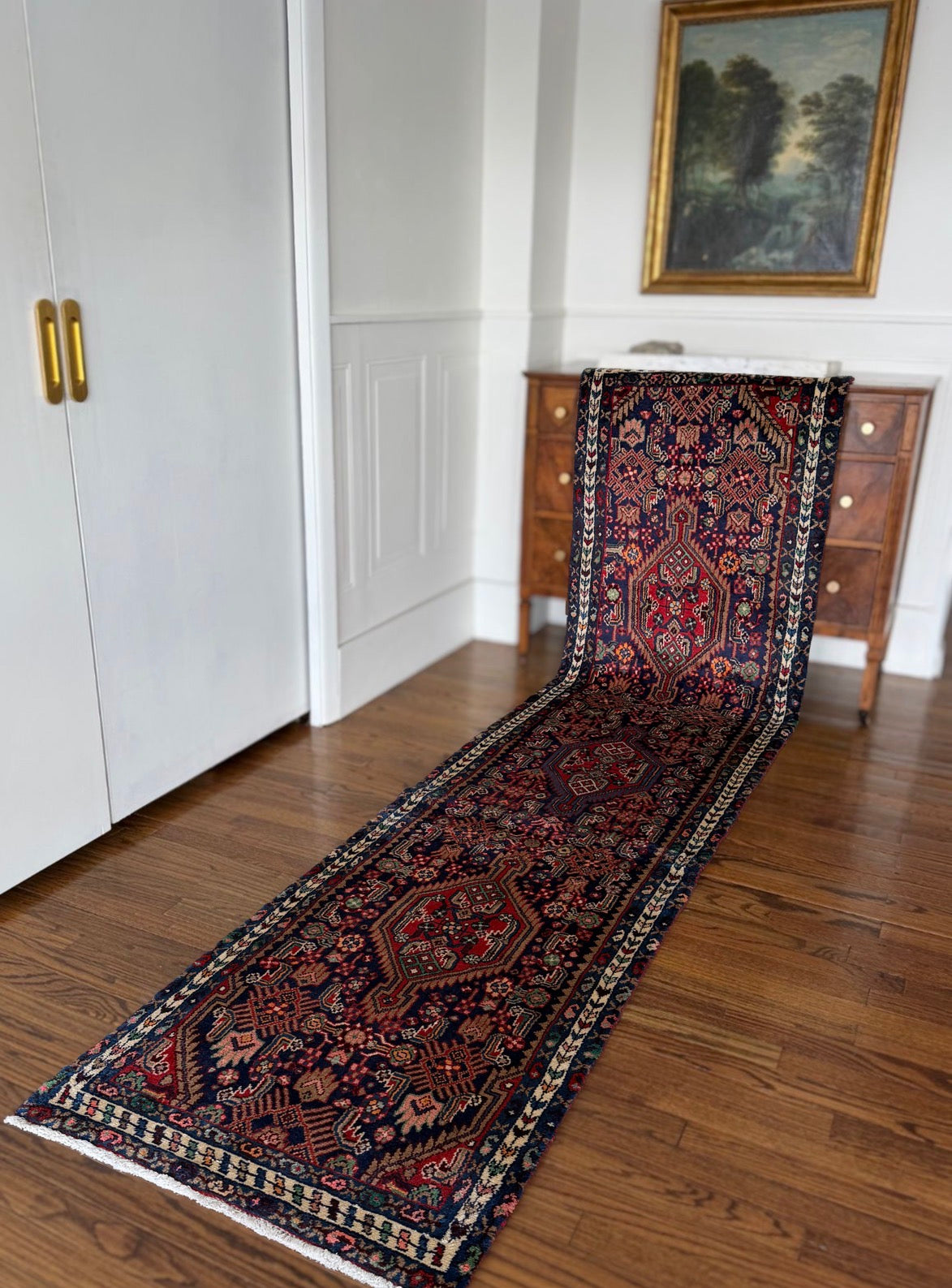 Vintage Cobalt Confection Runner 2’4 x 10’3 circa 1910-1930