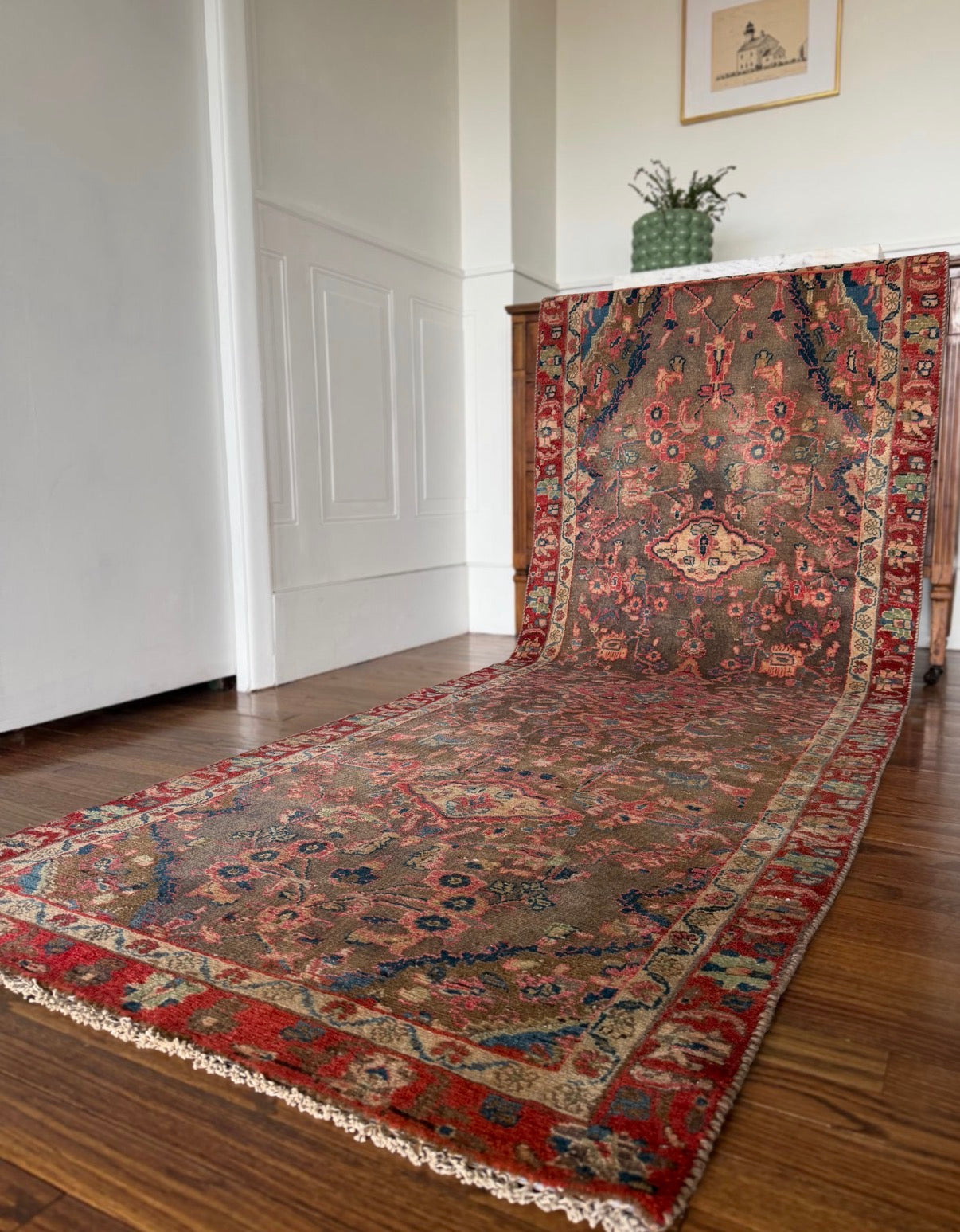 Vintage Wild Garden Oushak 3’ x 8’8 circa 1930-1950