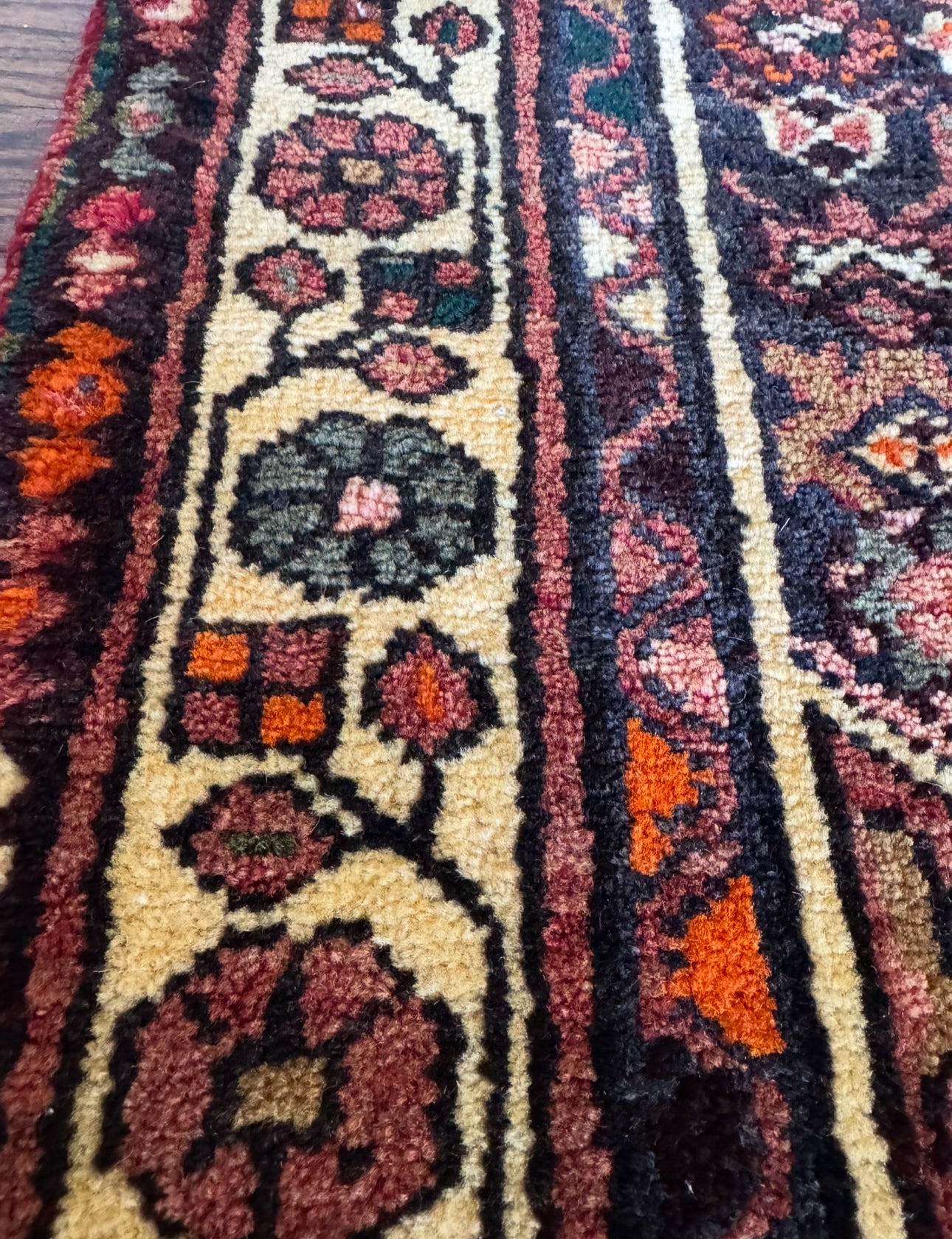 Vintage Midnight Garden Runner 3’ x 13’4 | Circa 1940–1960 | Hand-Knotted Wool