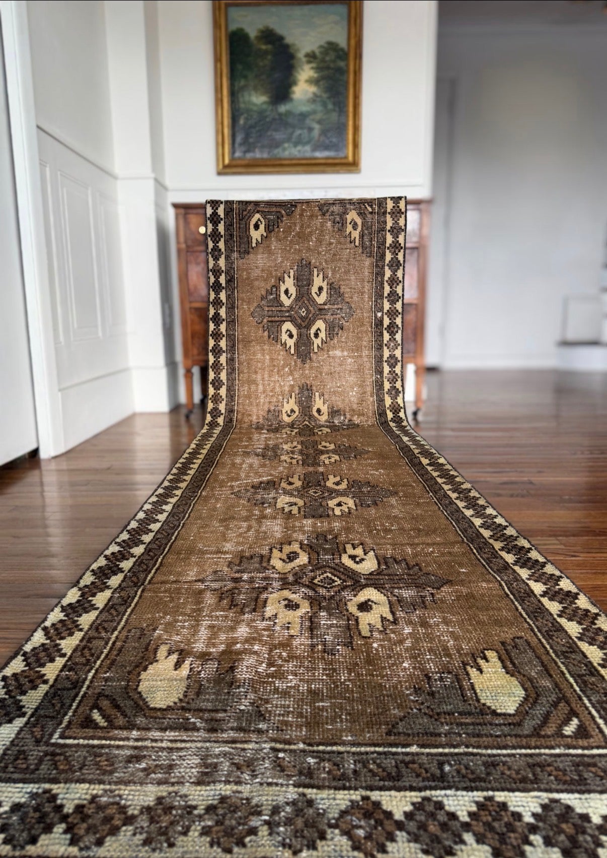 Vintage Bone Column Runner 2’10” x 10’6” circa 1900-1930