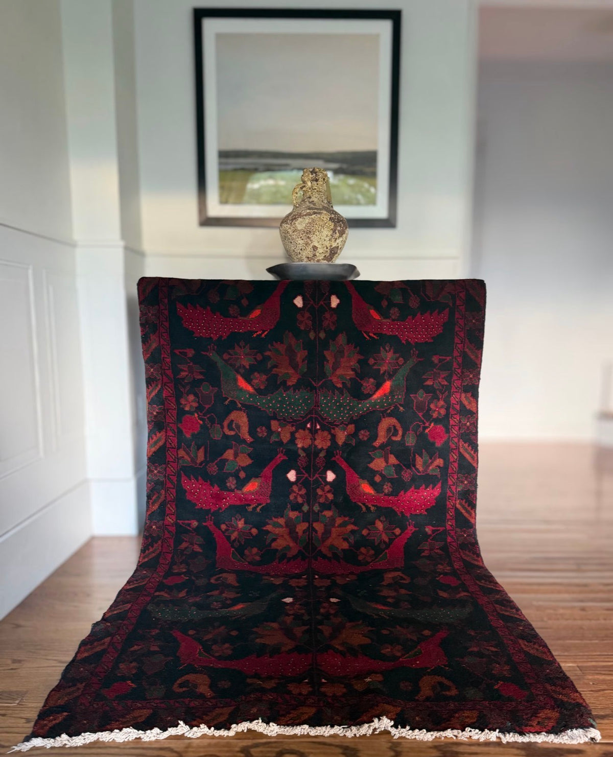 Vintage Peacock Nocturne Rug 3’8 X 6’6 circa 1950-1960