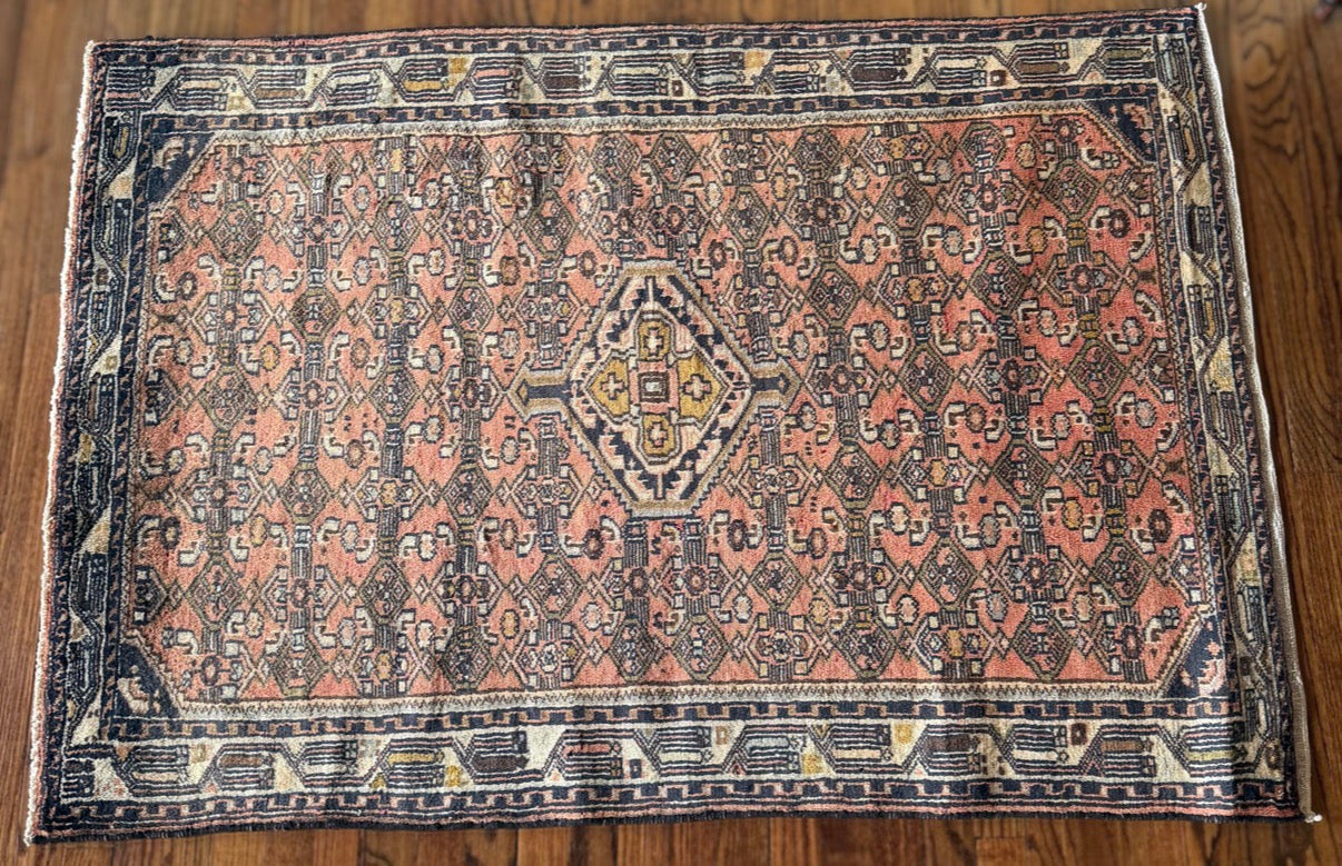 Vintage Pink Clay Medallion 3’4 x 4’10 circa 1930-1945