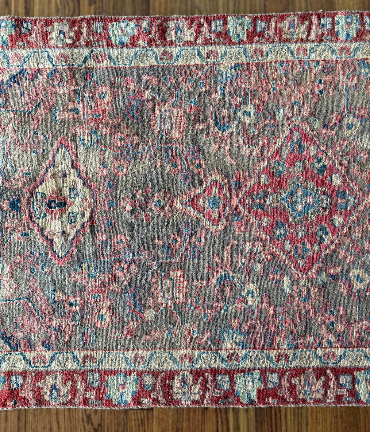 Vintage Wild Garden Oushak 3’ x 8’8 circa 1930-1950