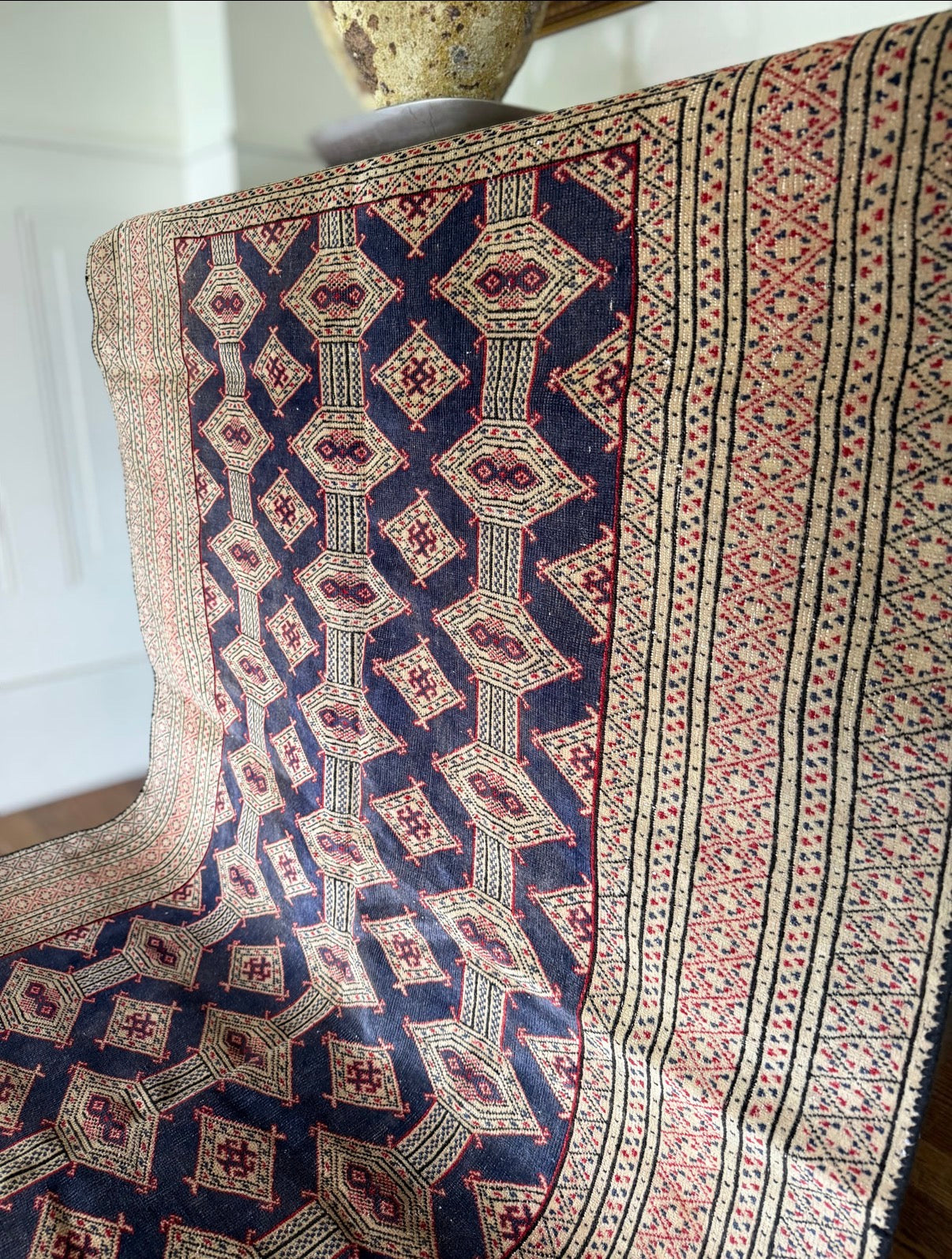 Vintage Pakistani Jaldar Bokhara Rug 4’2” × 6’