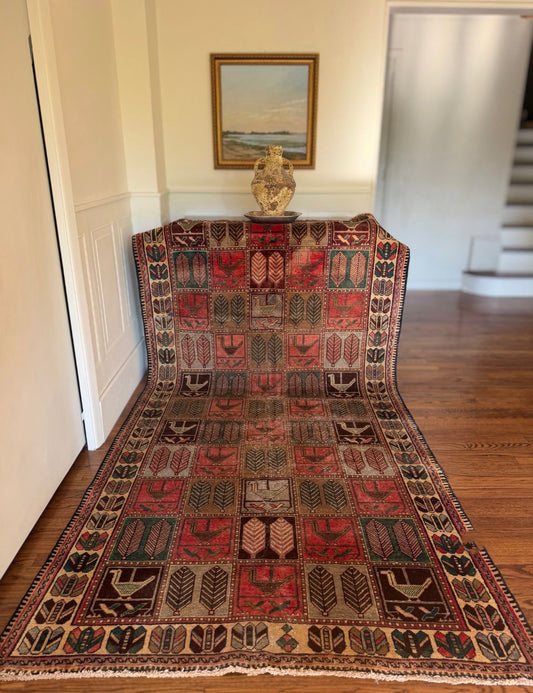 Vintage Afghan Baluch Bird & Cypress Rug 4’9 x 9’3 circa