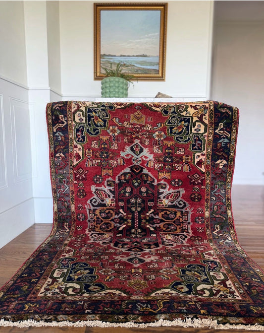 Vintage Crimson Relic Heriz 4’2 x 6’2 circa 1920-1940