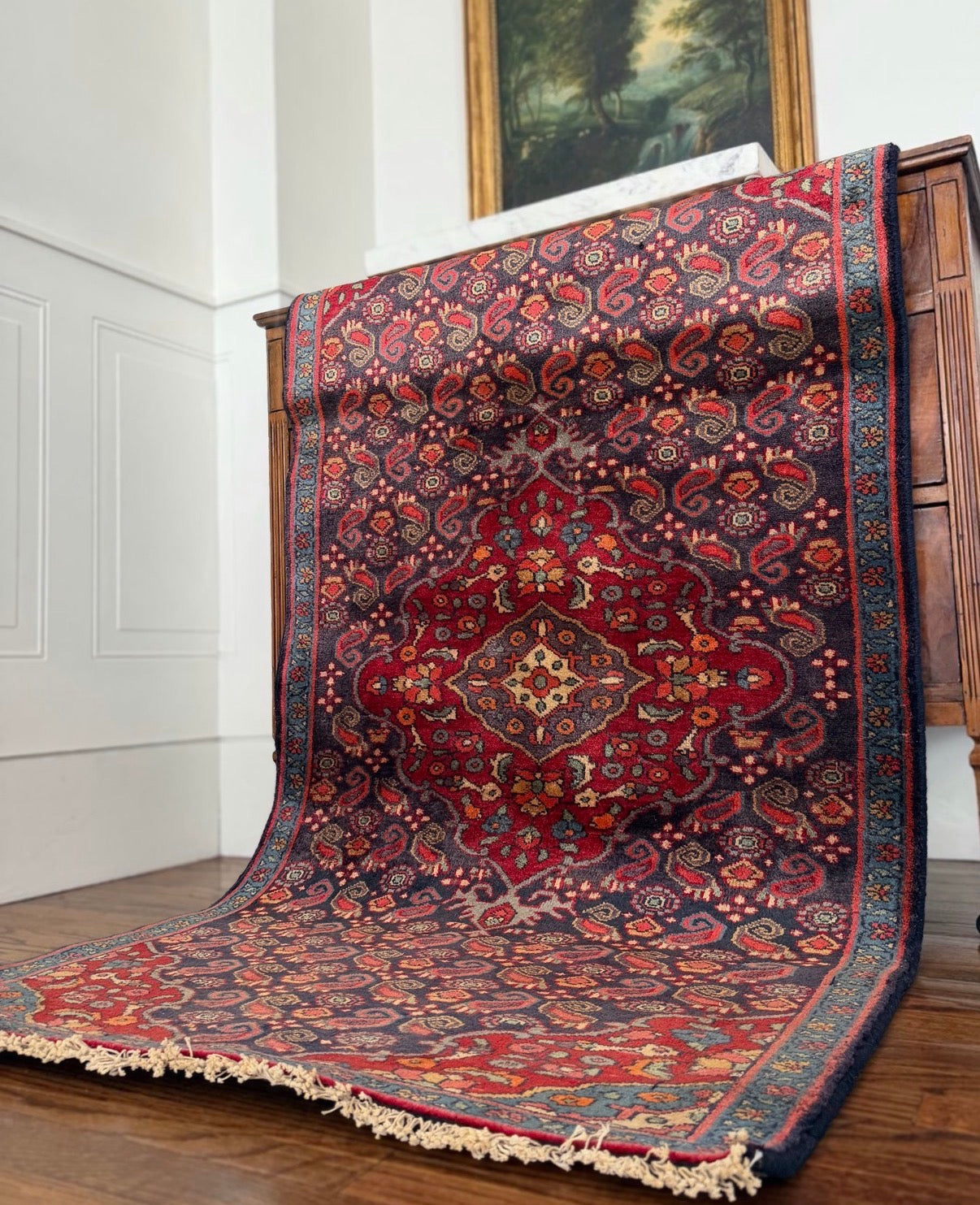 Vintage Old Blue House Boteh Rug 3’ x 5’7”