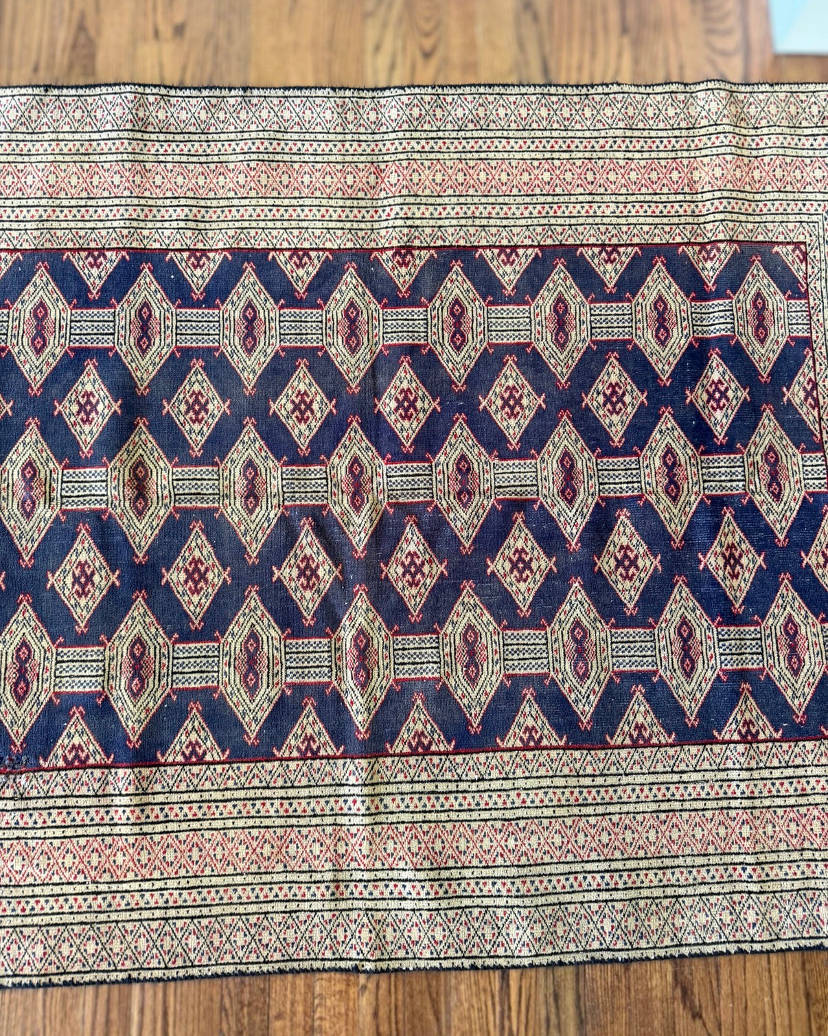 Vintage Pakistani Jaldar Bokhara Rug 4’2” × 6’