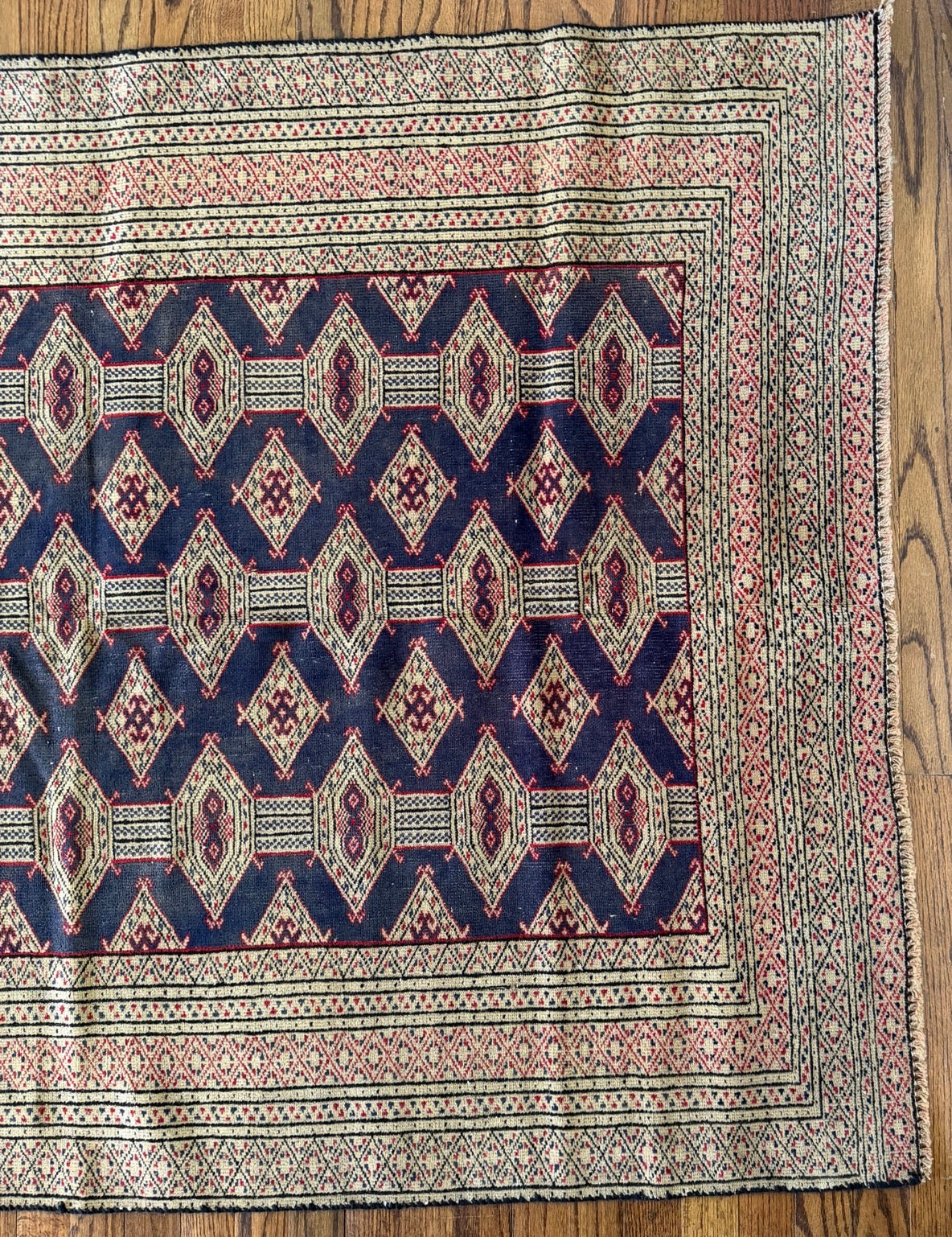 Vintage Pakistani Jaldar Bokhara Rug 4’2” × 6’