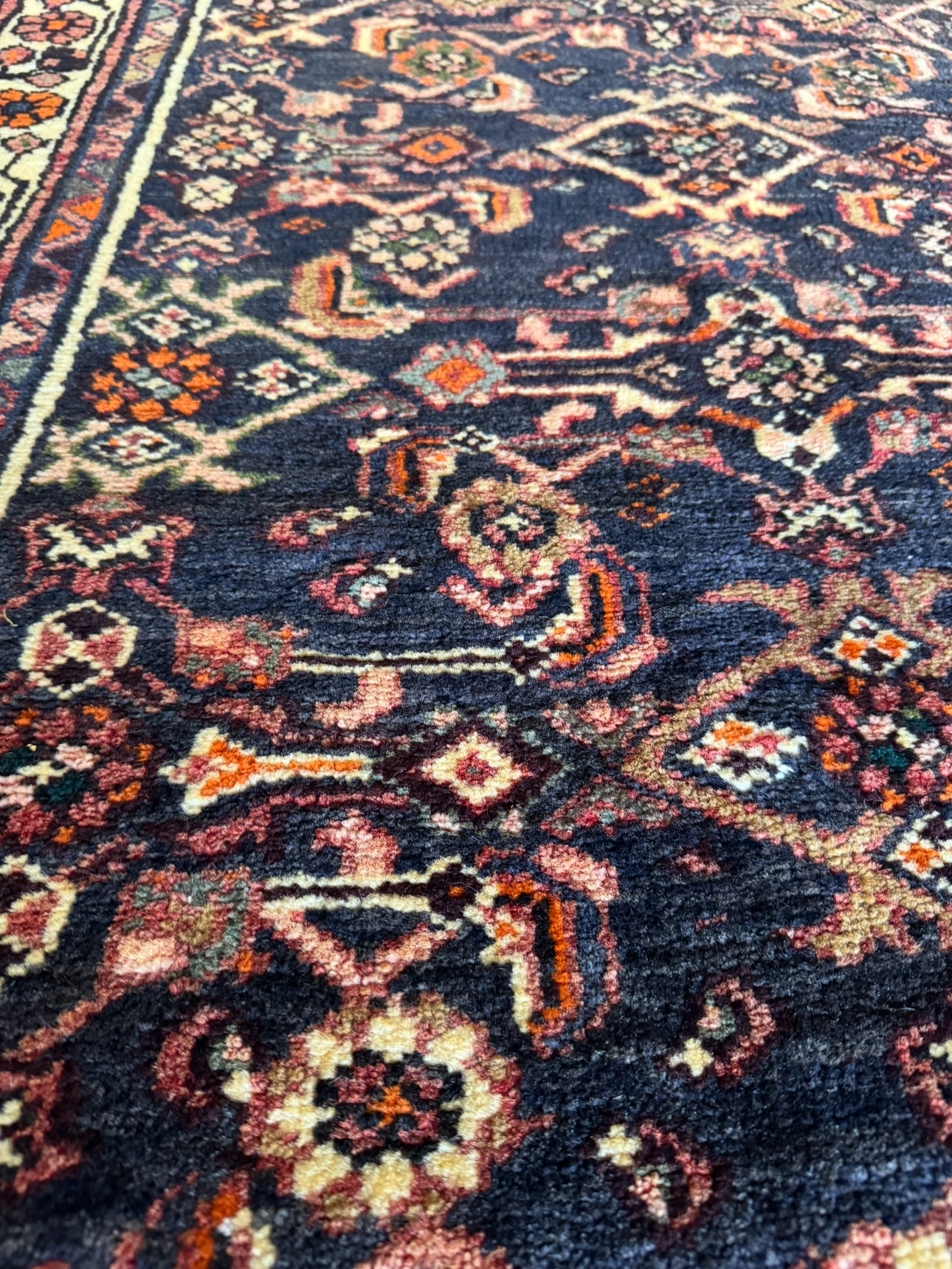 Vintage Midnight Garden Runner 3’ x 13’4 | Circa 1940–1960 | Hand-Knotted Wool