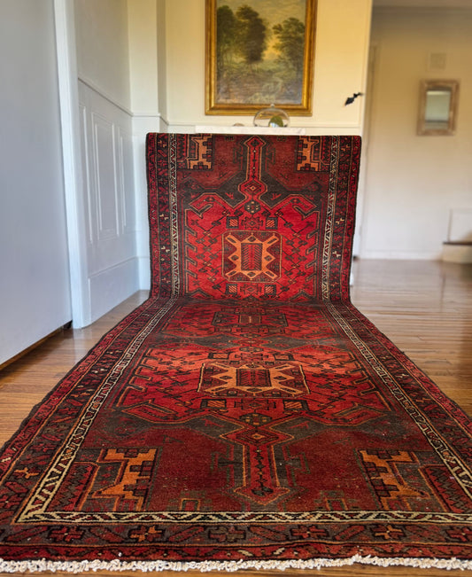 Vintage Heriz “Red Ember” Runner 3’7” × 9’10” | Circa 1920–1940 | Northwest Persia (Heriz region)
