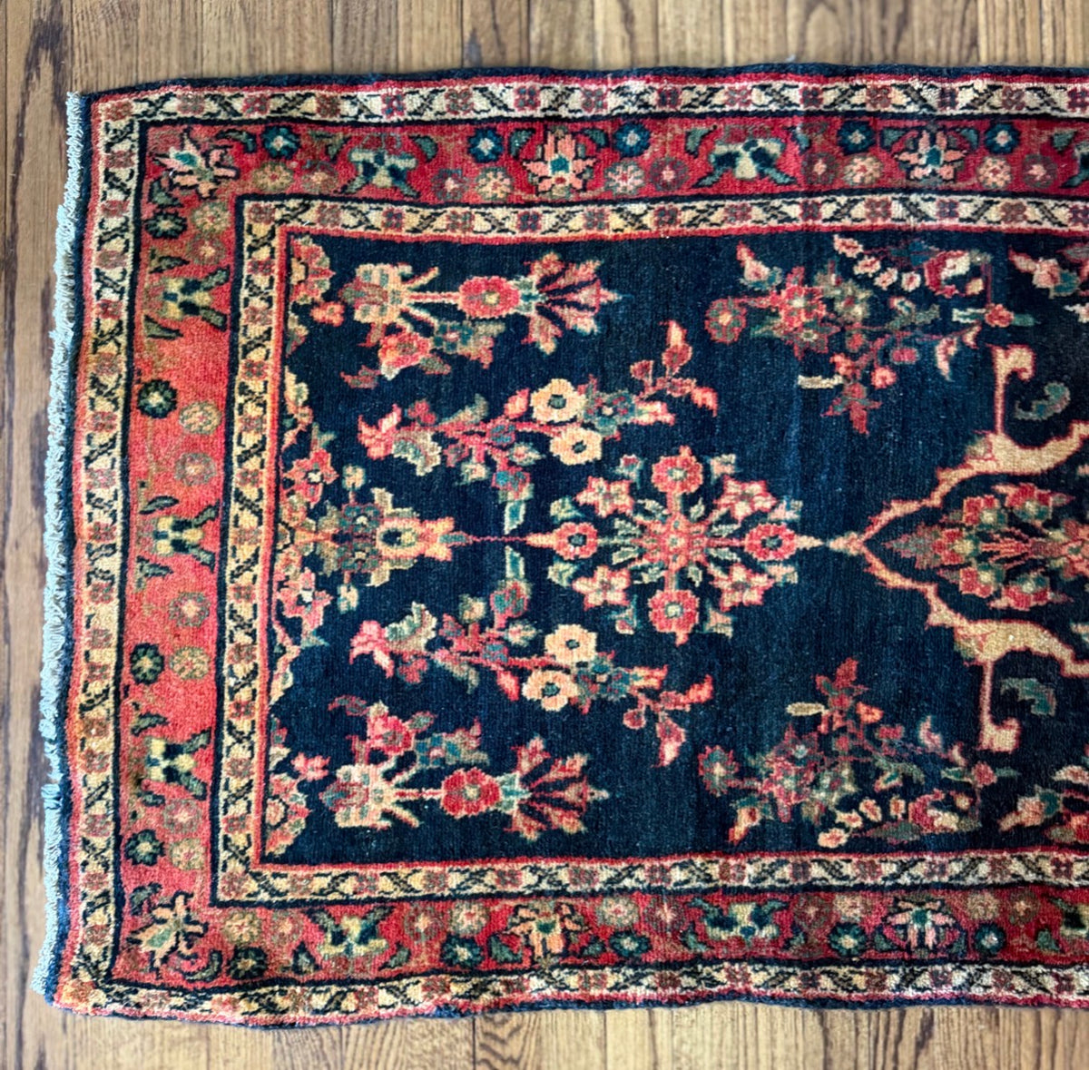 Vintage Indigo Arabesque Runner — 2’7” × 8’10” circa 1930-1940