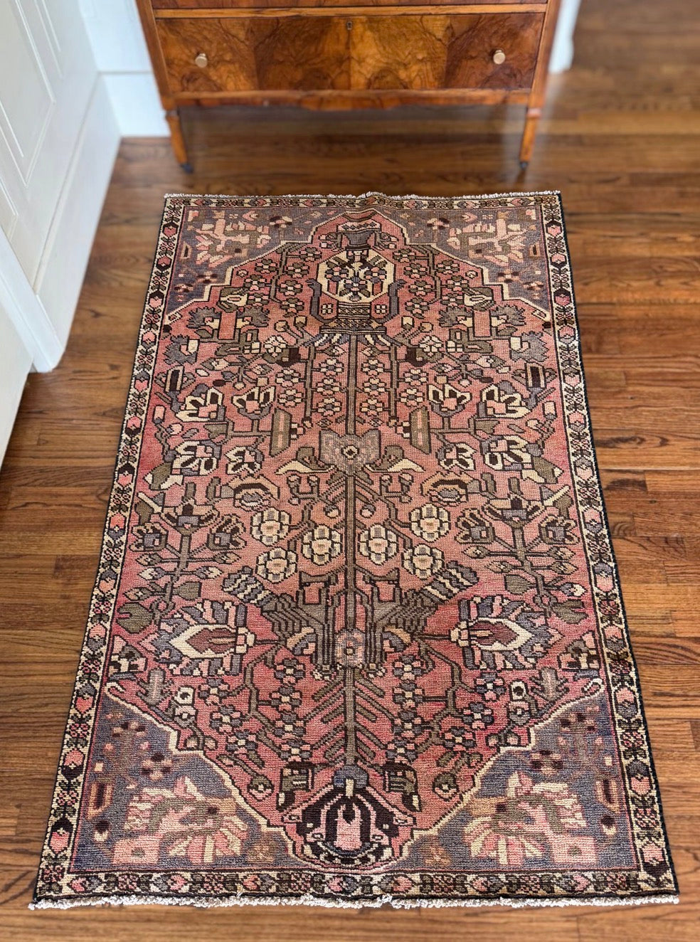 Vintage Faded Petal Garden Rug 3’9” × 6’ | Circa 1940–1960