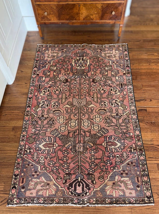 Vintage Faded Petal Garden Rug 3’9” × 6’ | Circa 1940–1960