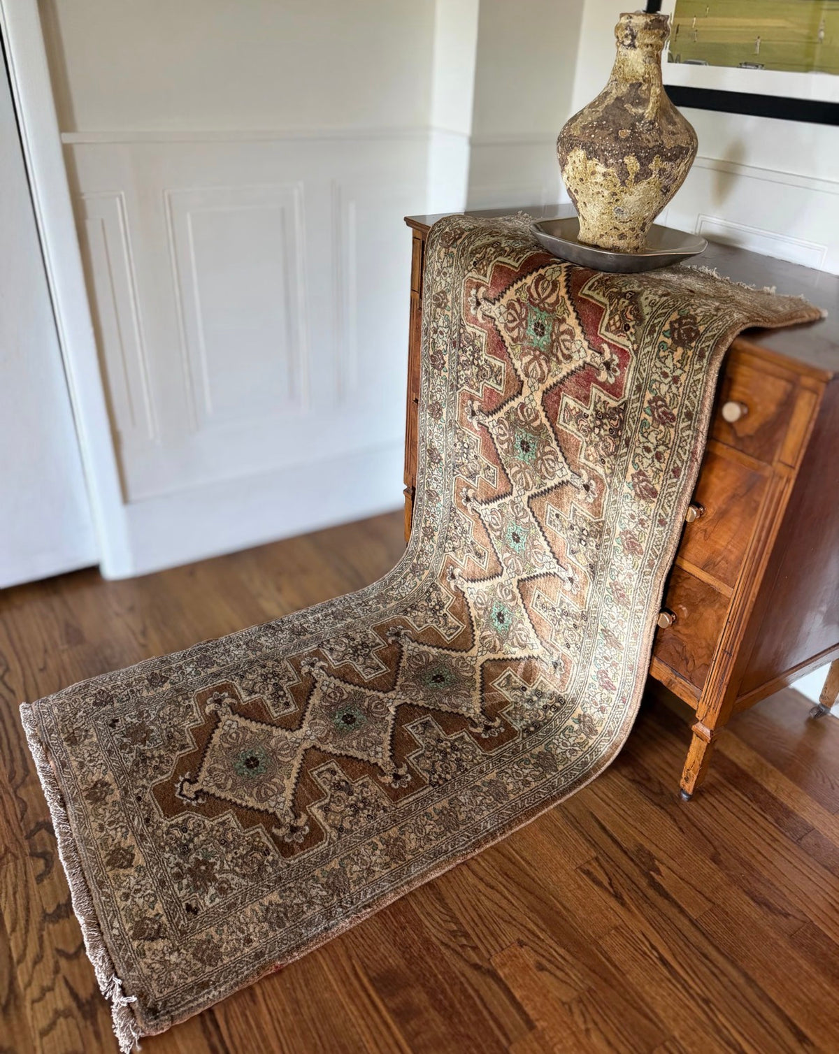 Vintage Sandstone & Sea Glass Runner — 2′7″ × 7′
