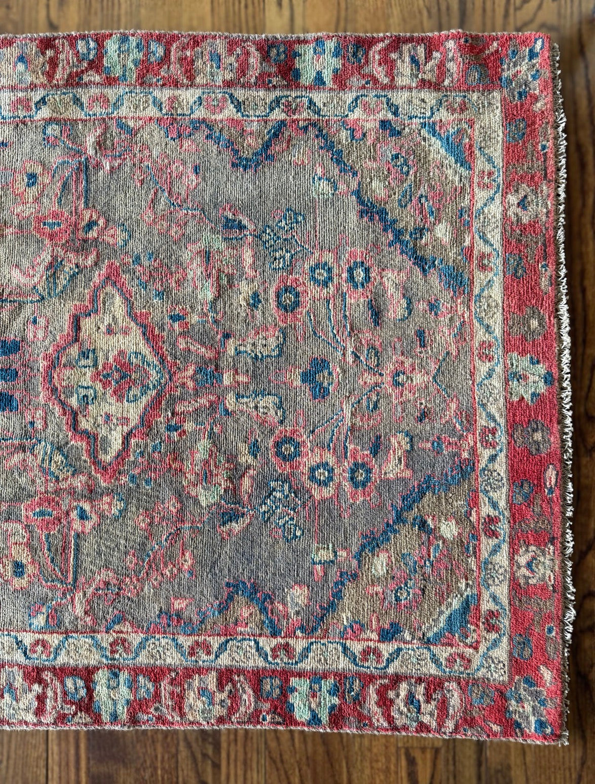 Vintage Wild Garden Oushak 3’ x 8’8 circa 1930-1950