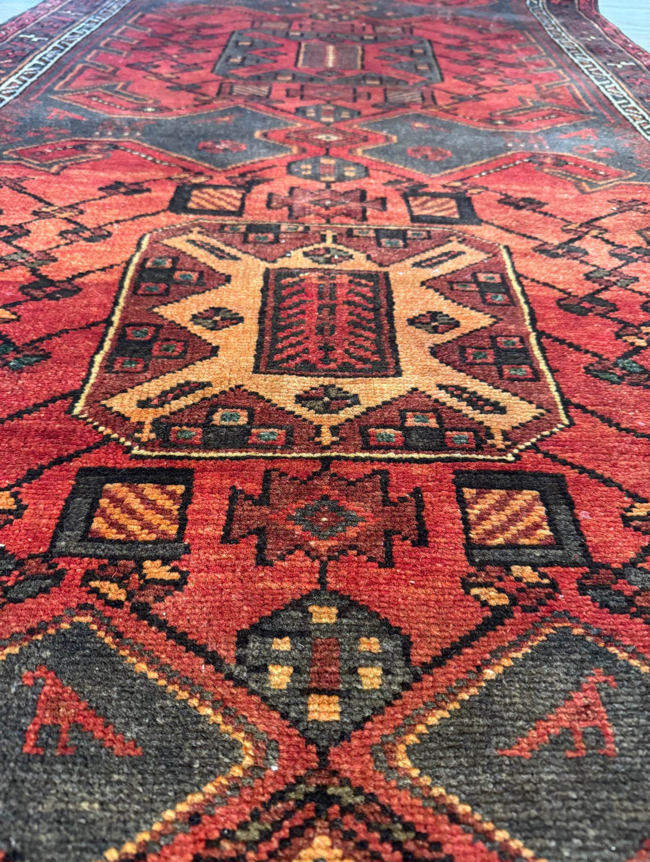 Vintage Heriz “Red Ember” Runner 3’7” × 9’10” | Circa 1920–1940 | Northwest Persia (Heriz region)