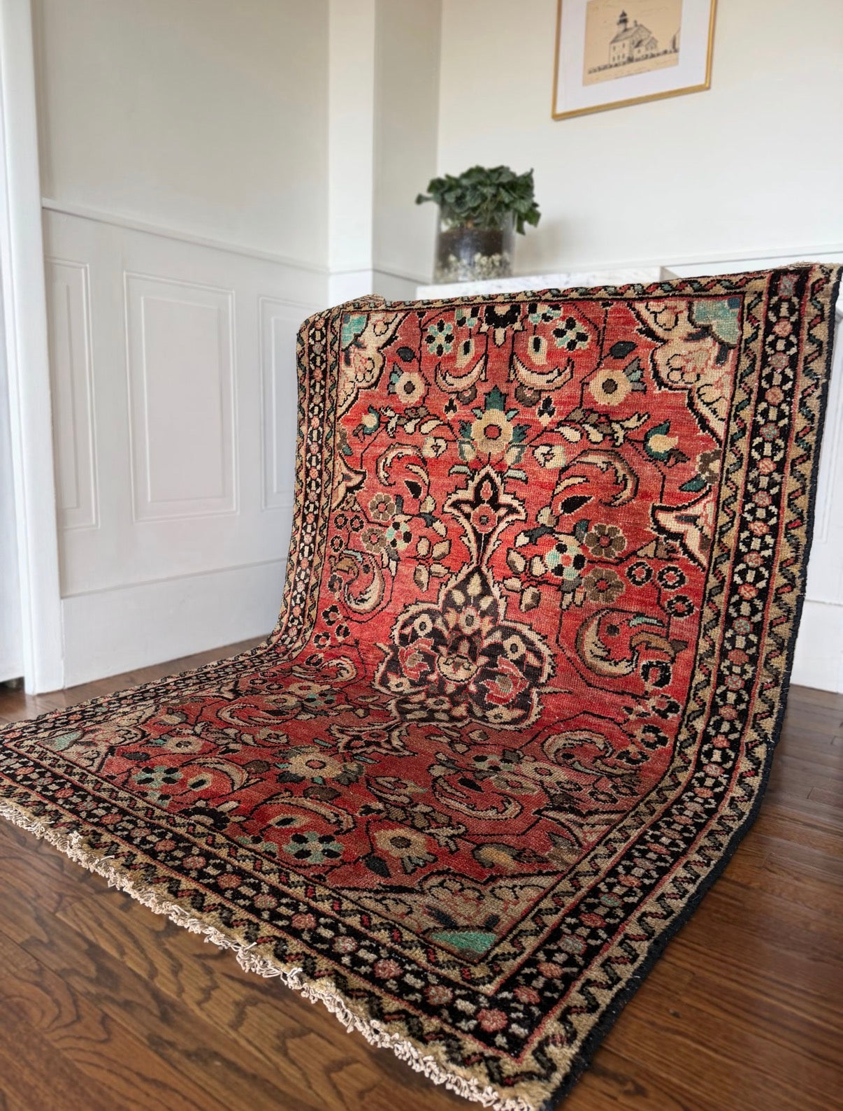 Vintage Raspberry Garden Hamadan 4’3 x 6’2 circa 1950-1970