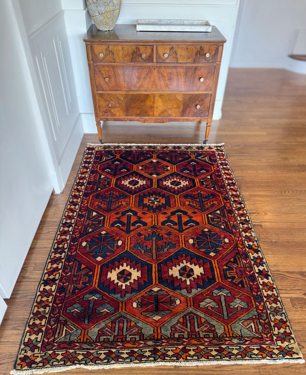 Vintage Ironroot Kazak rug 4’3 x 6’3 circa 1935-1950