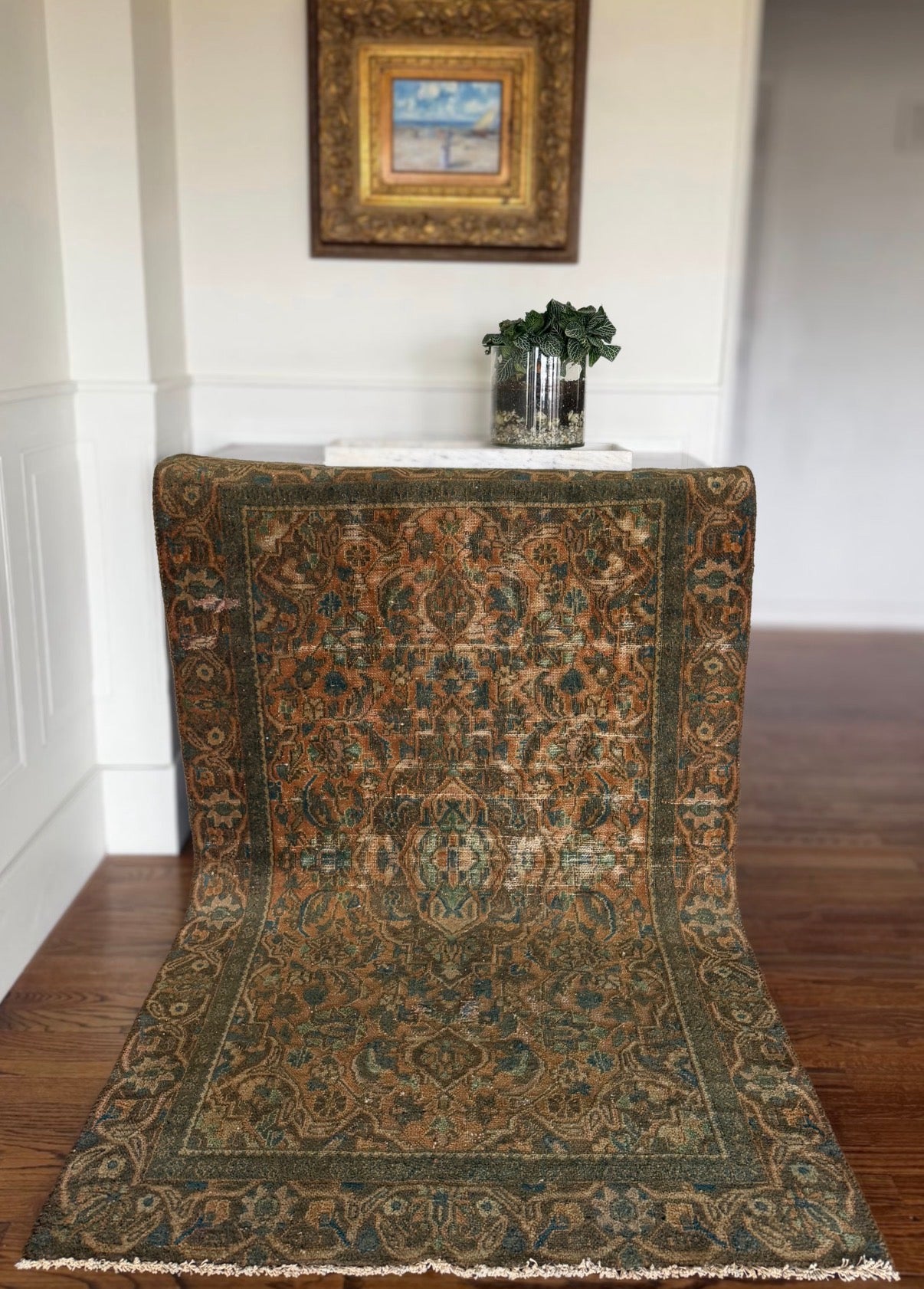 Vintage  Moss & Teal Oushak circa 1920-1940 3’9 x 6’