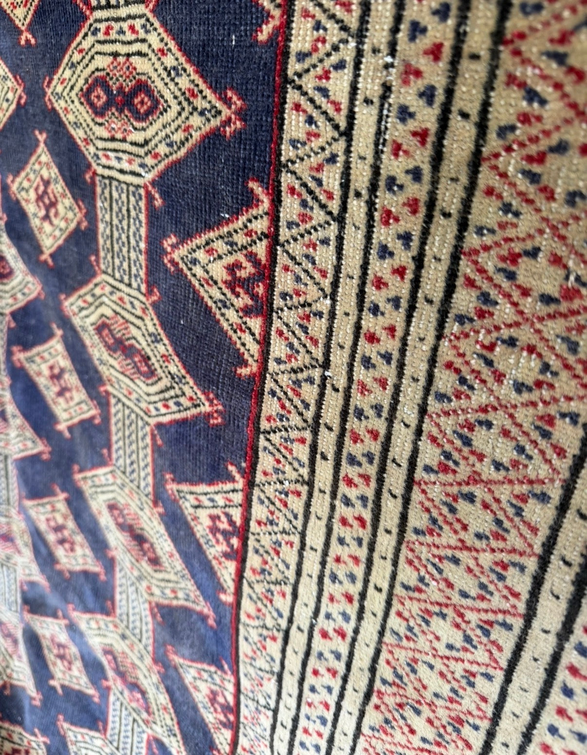 Vintage Pakistani Jaldar Bokhara Rug 4’2” × 6’