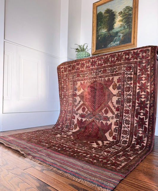 Vintage Brown leaf Relic 4’ x 6’ Circa 1960s–1970s