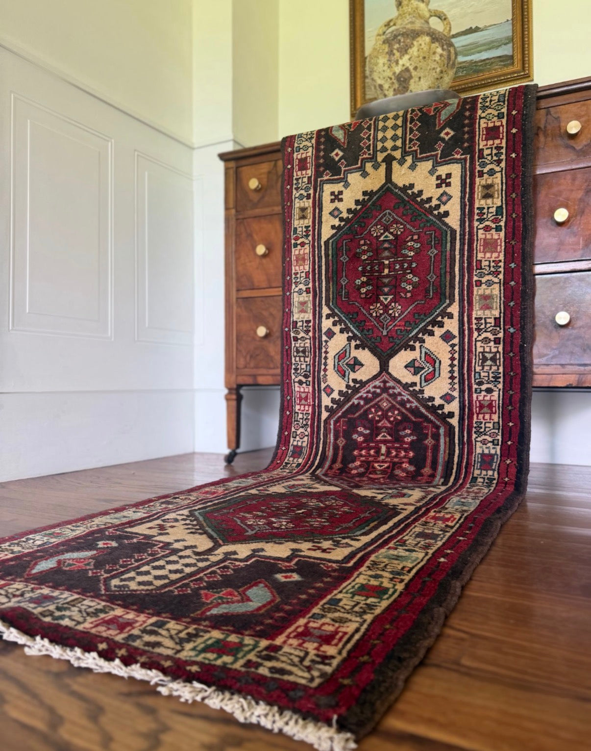Vintage Garnet Shield Runner 2’1 × 6’6 | Circa 1950s–1970s