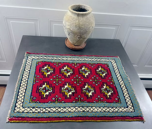 Vintage geometric Turkish rug 2’ X 2’ 9”