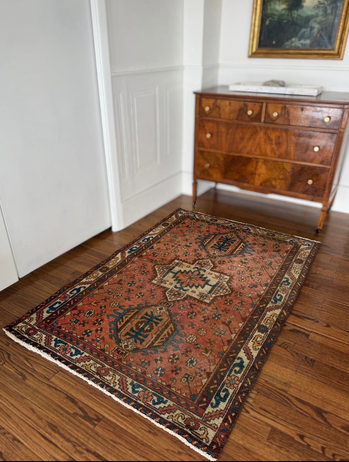 Vintage SAFFRON GARDEN 3’9 x 5’6 circa 1950-1960