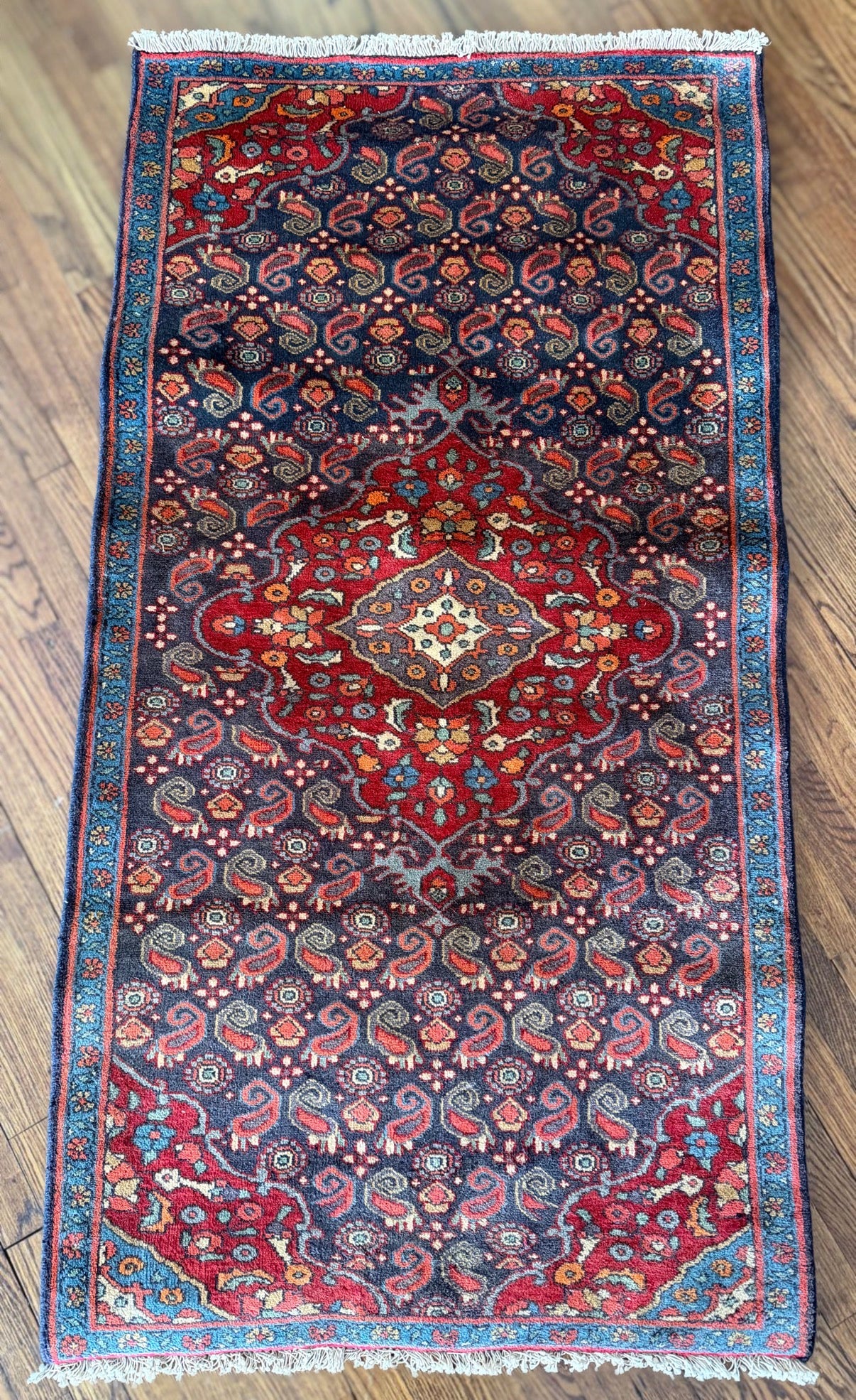 Vintage Old Blue House Boteh Rug 3’ x 5’7”