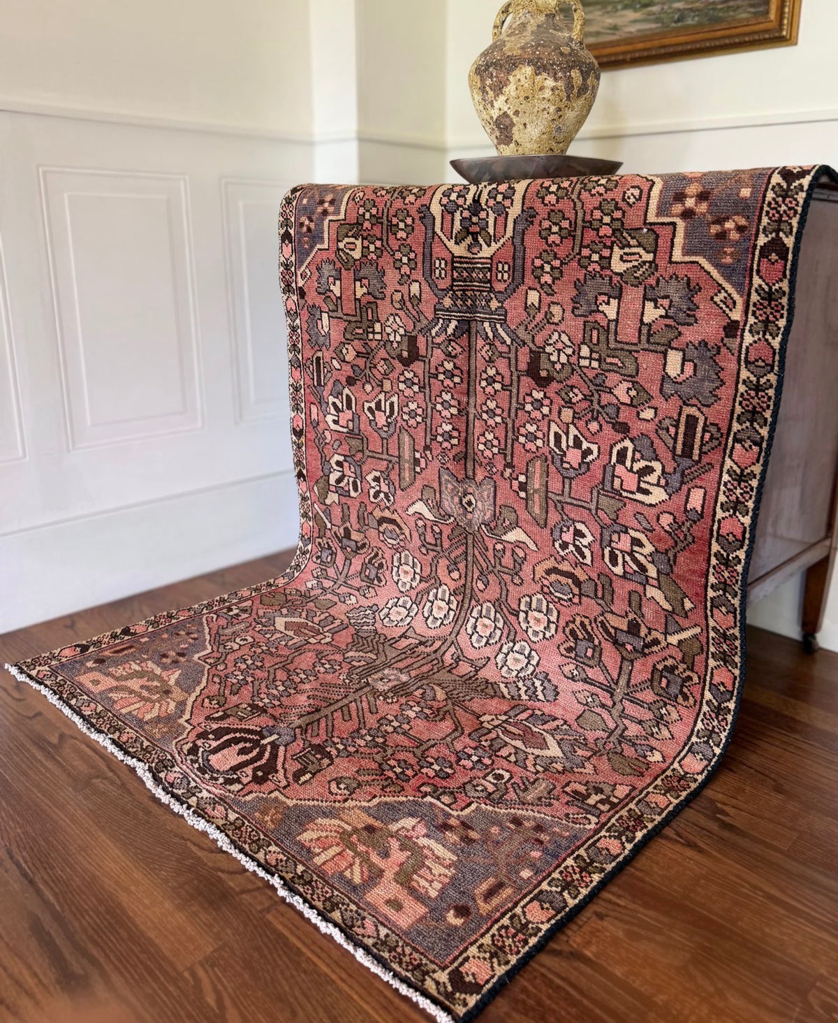 Vintage Faded Petal Garden Rug 3’9” × 6’ | Circa 1940–1960